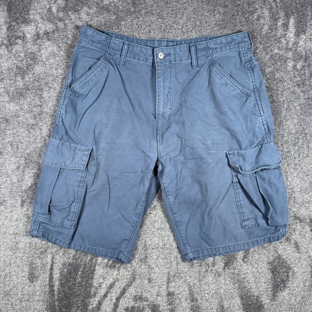 Levis Mens Blue Cotton Cargo Shorts Size 36 Utility Workwear Casual